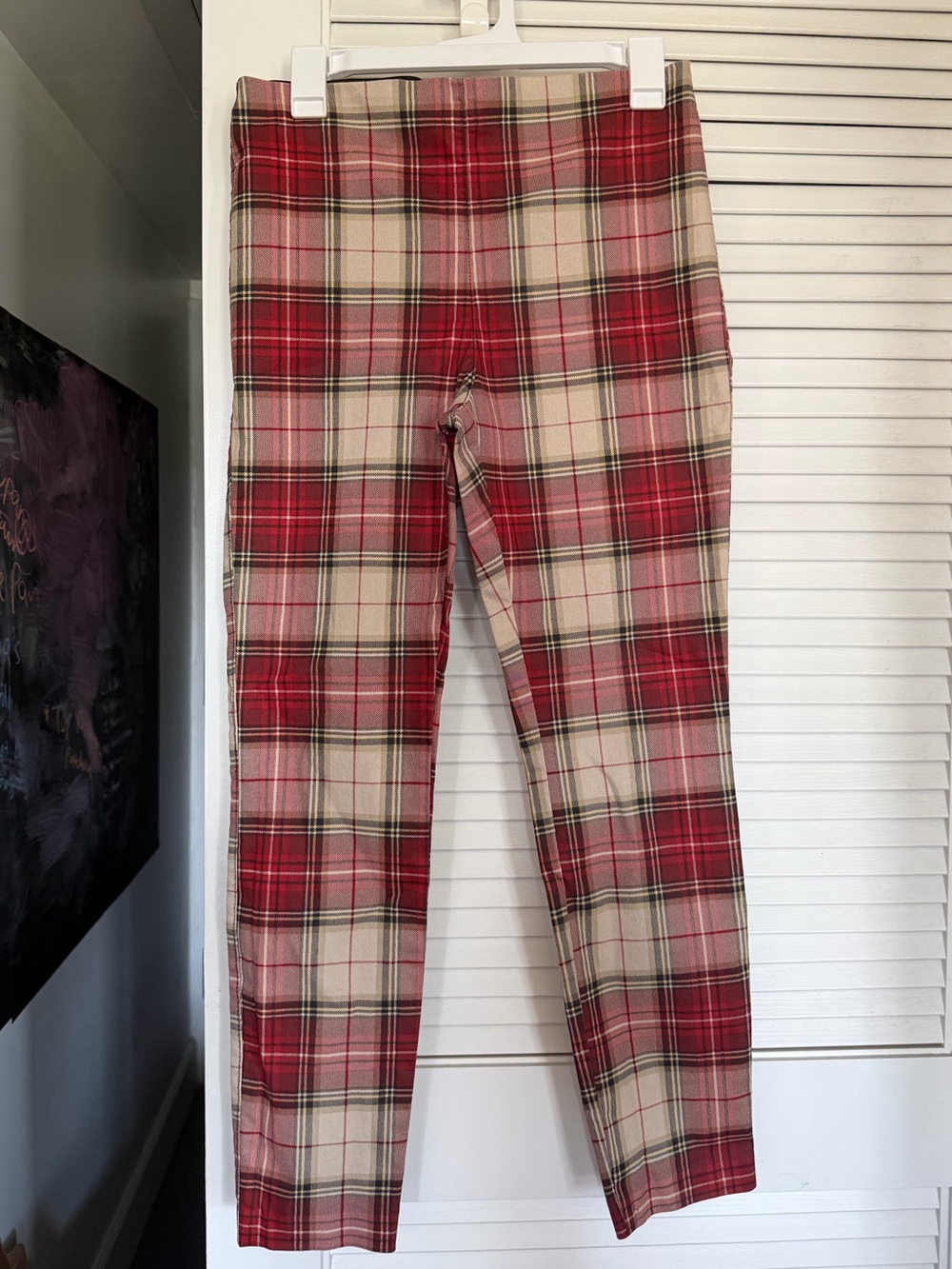 Red and Cream Plaid Stretch Leggings